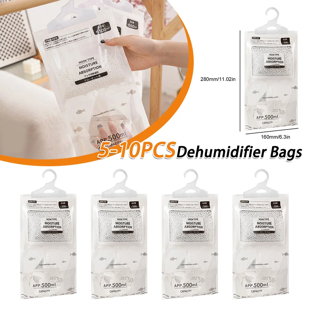 5-10pcs Moisture Absorbers Hanging Closet Dehumidifier Bags Anti-Mold Moisture Absorbing Bag for Closet Bedroom and Kitchen