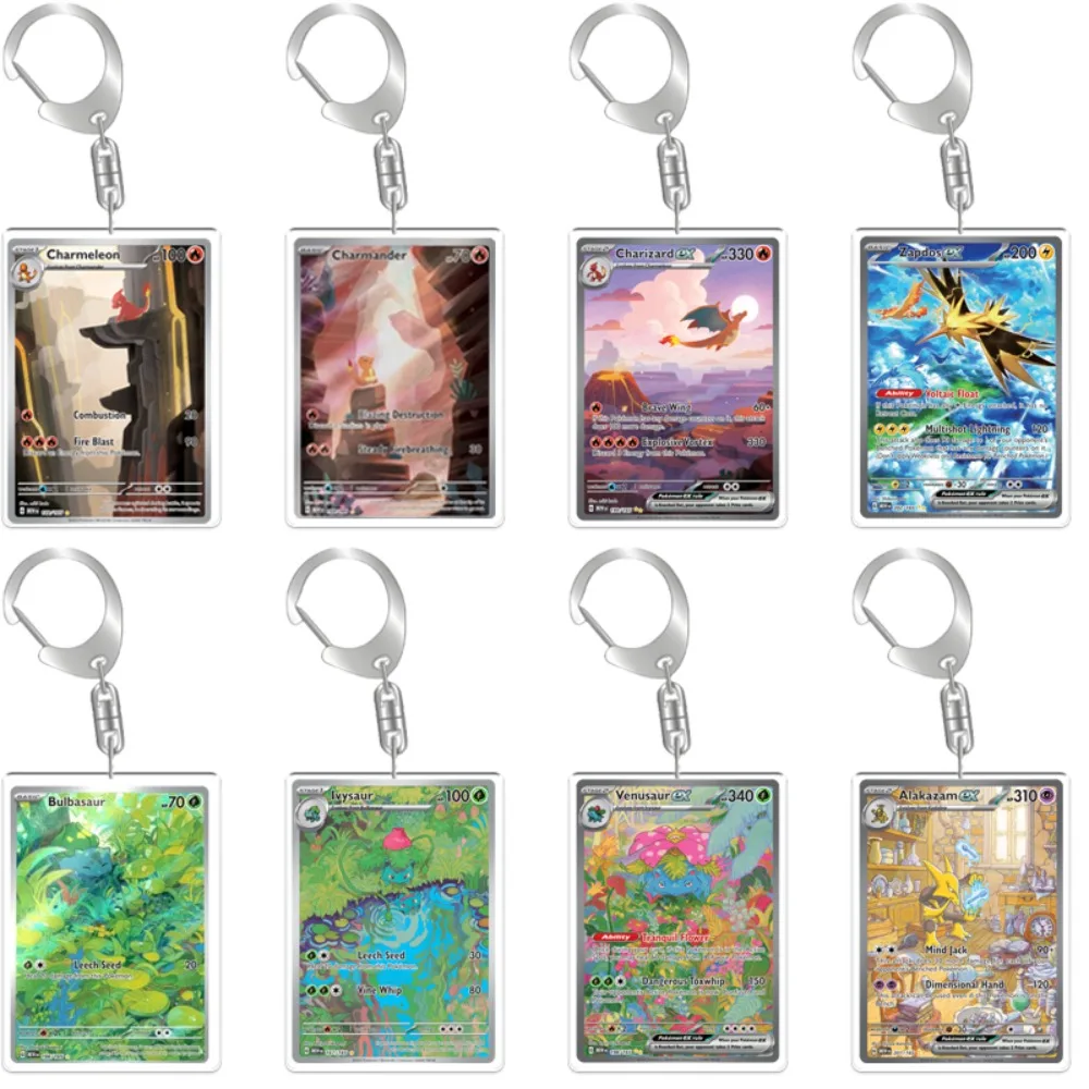 

Diy English for Pokemon PTCG Card Acrylic Keychain Charizard Blastoise Bulbasaur Scarlet Violet Pendant Anime Peripheral Gift