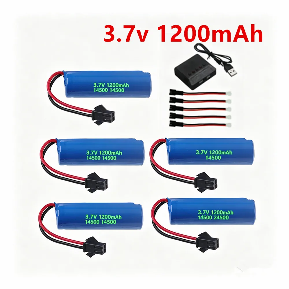 Replacement 14500 Li-ion Battery 3.7V 1200mAh with Charger SM-2P Plug for C2 D828 RC Stunt Dump Car Toy Parts