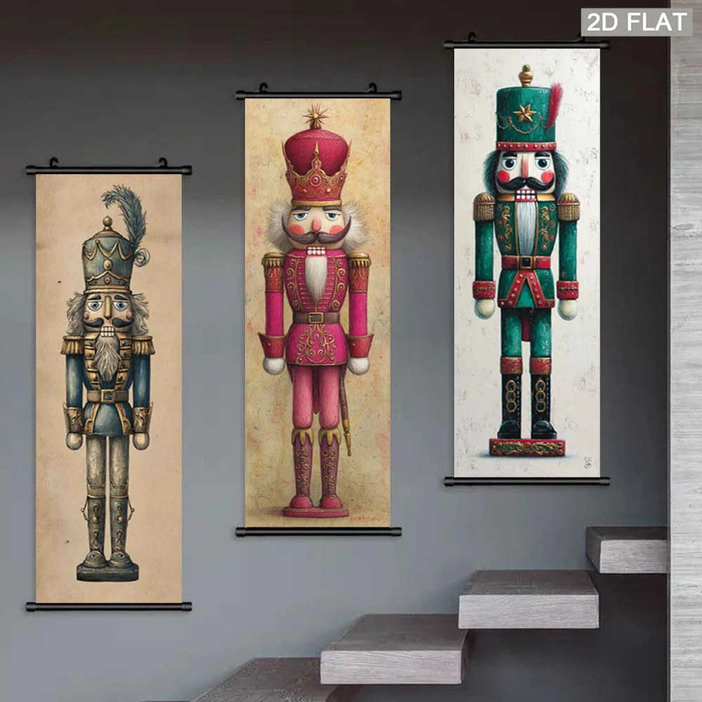 Classic Christmas Wall Scroll Tapestry, Vintage Style Nutcracker Soldier Doll, Festive Fabric Poster, Home Wall Hanging Decor