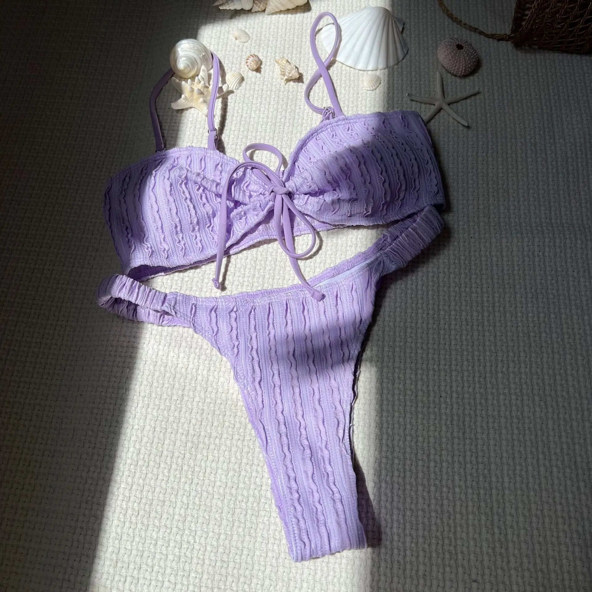 Sexy Palin gerippte Fliege-Bikini-Sets, zweiteilige Badeanzüge, Strandmode, Badeanzug, Badebekleidung, Biquini, Tankini, Strand-Outfits