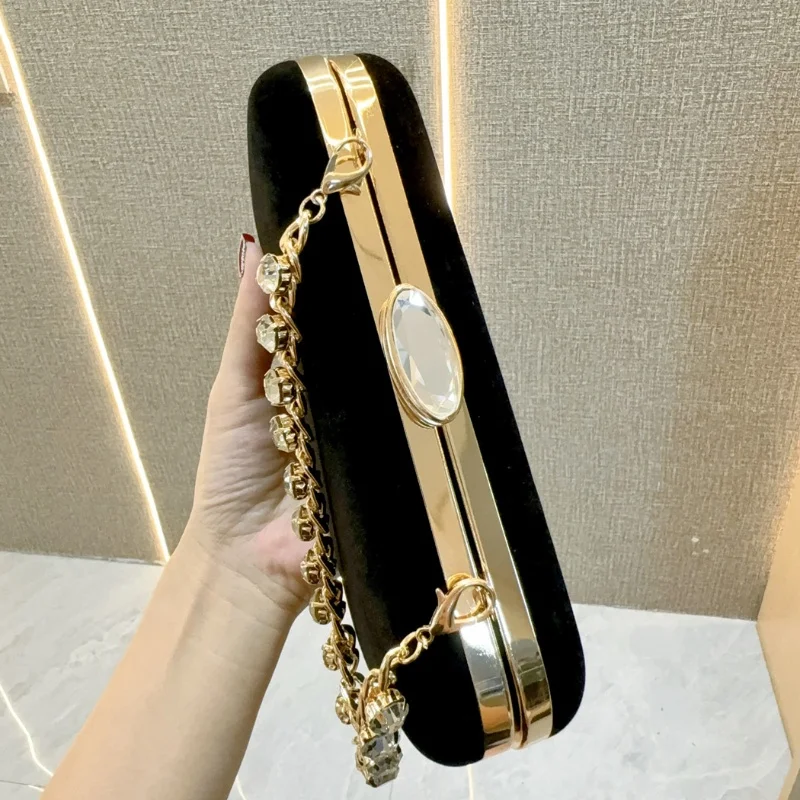 Vintage Evening Purse for Women Elegant Golden Diamond Chain Clutch Bag Ladies Wedding Party Handbag Delicate Velvet Bag