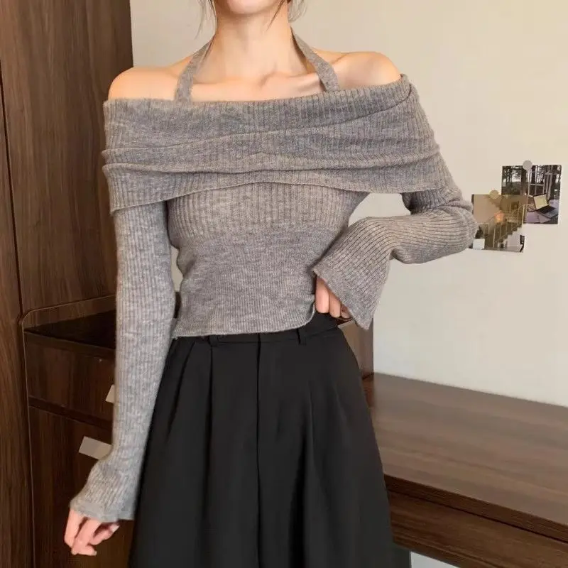 Sweat à capuche tricoté élégant pour femme, col suspendu, Design de Style coréen, Slim Fit, pull intérieur, nouvelle mode automne et hiver