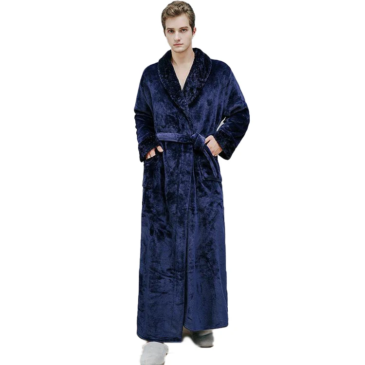 

Fluffy Thick Microfibre Flannel Velvet Bathrobe Sleep Robes for Men Shawl Collar Coral Fleece Bath Robe Couple Pajamas