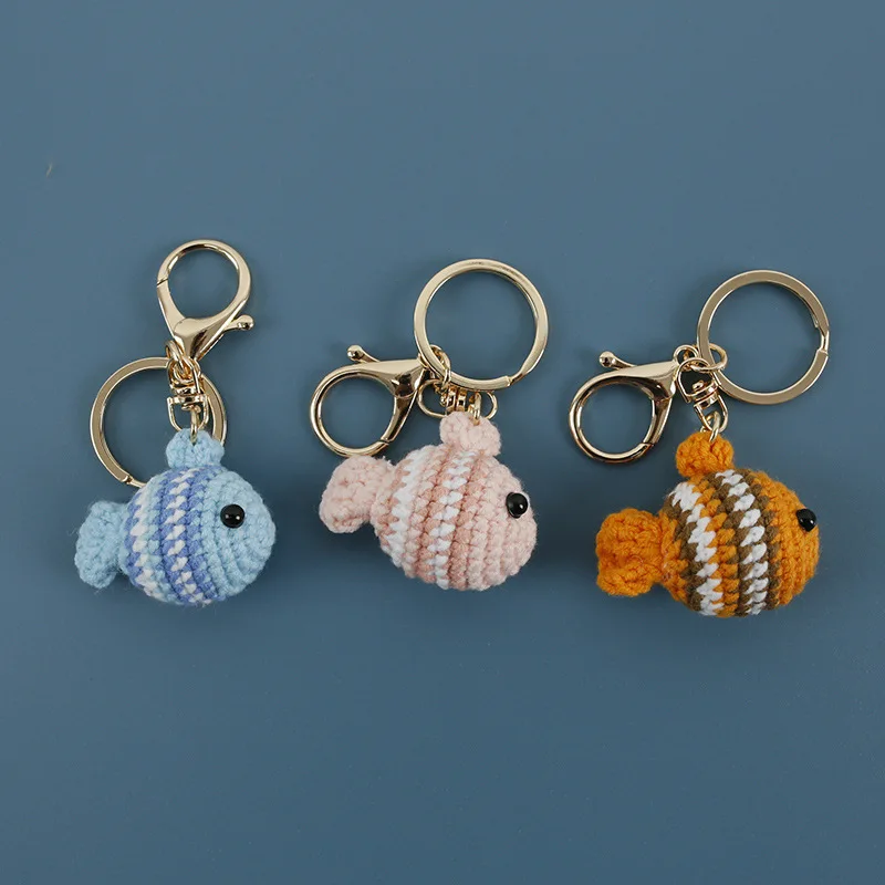 Creative Handmade Crocheted Small Fish Pendant Wool Woven Goldfish Keychain Car Bag Boutique Pendant High Quality Key Ring