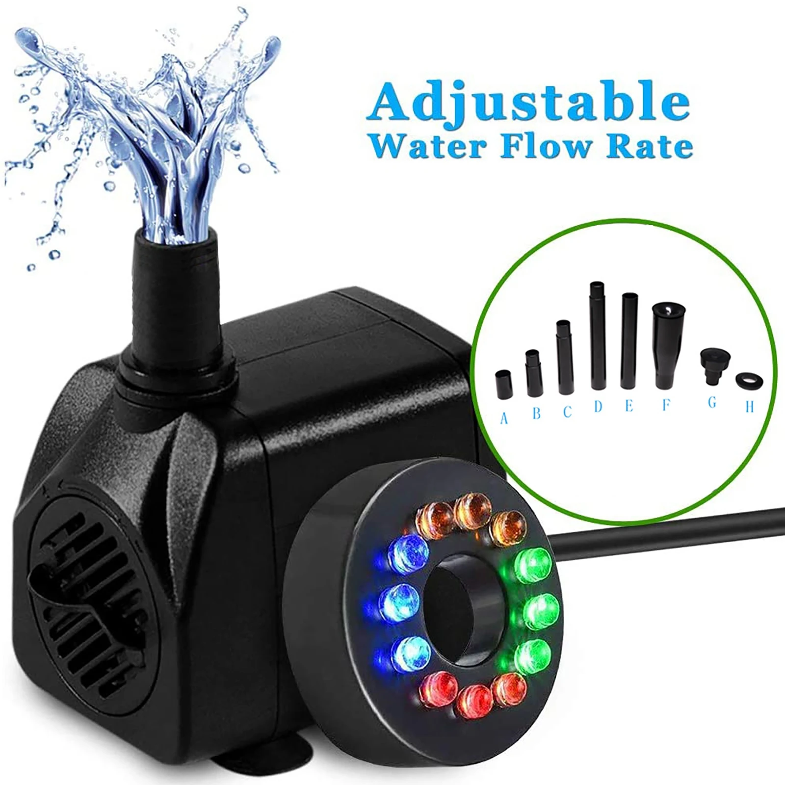 15W Water Pump Fish Tank Pond Ultra-Quiet Submersible With 12 LED Lights Aquarium Water Fountain Pump Filter LED Water Pump