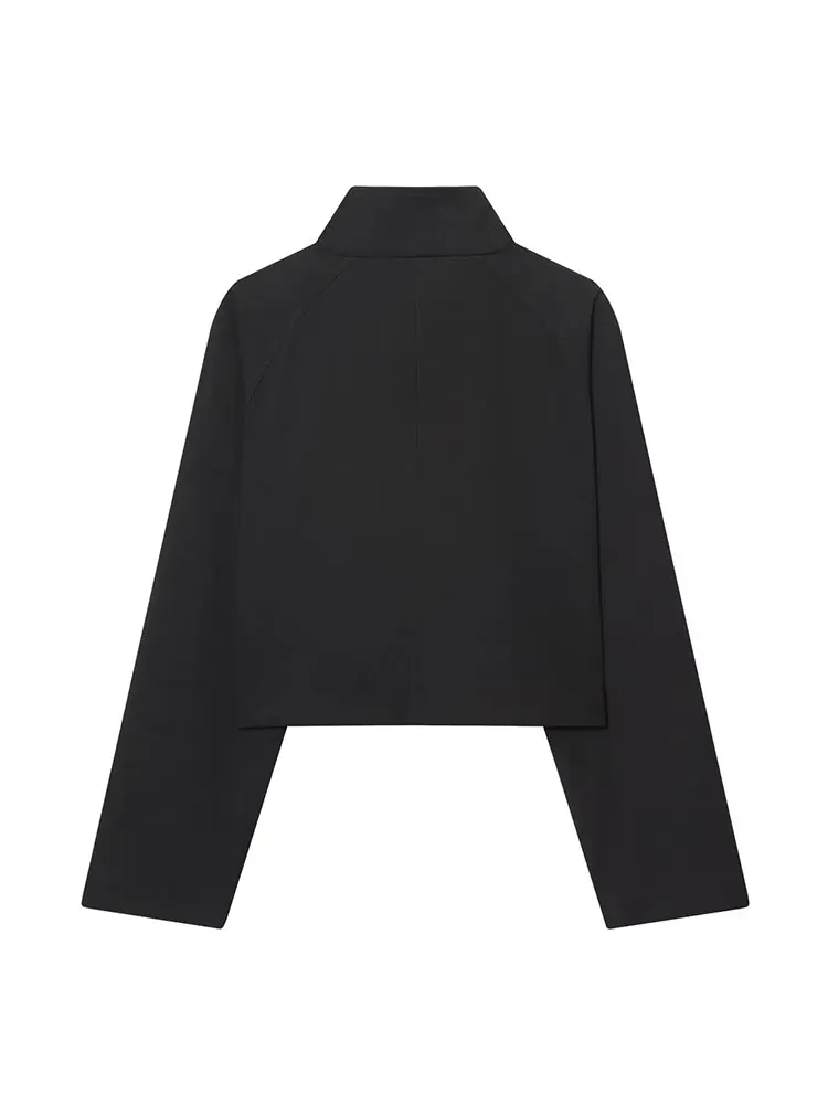 NLZGMSJ الوقوف طوق المرأة سترة معطف 2025 الخريف مزدوجة الصدر فضفاضة الإناث طويلة الأكمام سترة عالية الشارع معطف قصير غير رسمي #2