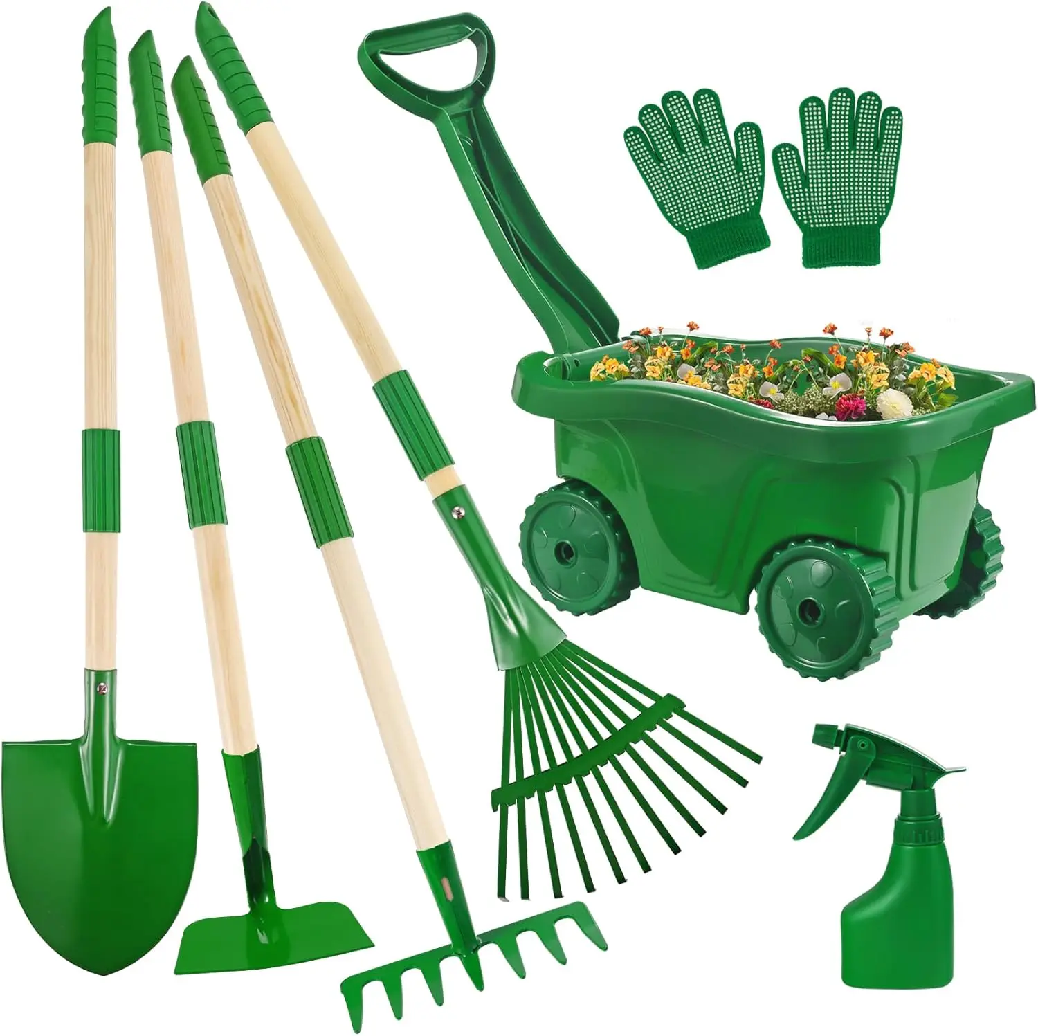 

Kids Gardening Tools Set - 7pcs Wheelbarrow Set for Kids with Shovel, Rake, Leaf Rake, Summer Outdoor Yard Digging Weed Toys, Ea