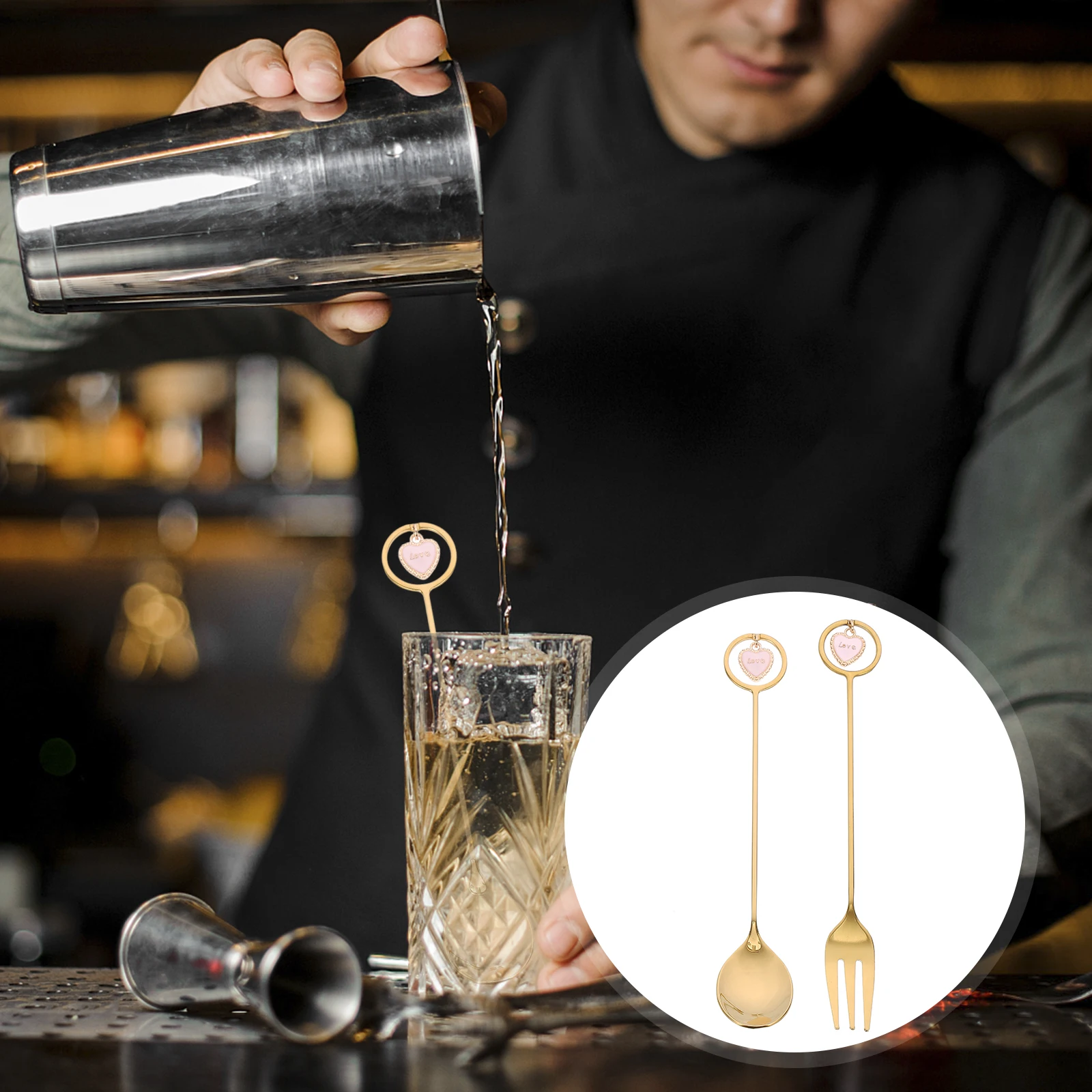 

6Pcs Heart Pendant Stainless Steel Coffee Spoons Christmas Themed Mixing Spoons for Dessert Cocktail Stirring Xmas Present