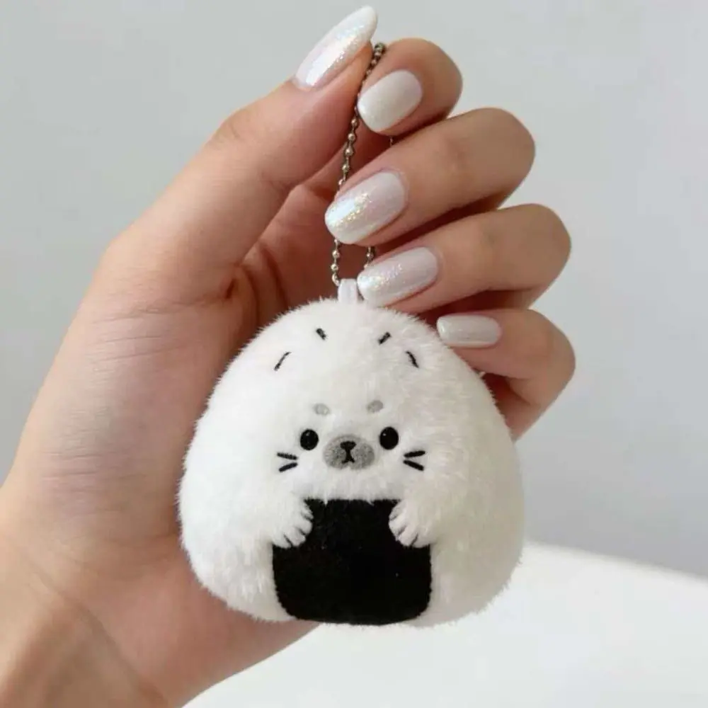Llavero de peluche de foca con diseño de bola de arroz y verduras, colgante suave y esponjoso para bolso, bonito regalo de joyería, llavero de peluche de foca