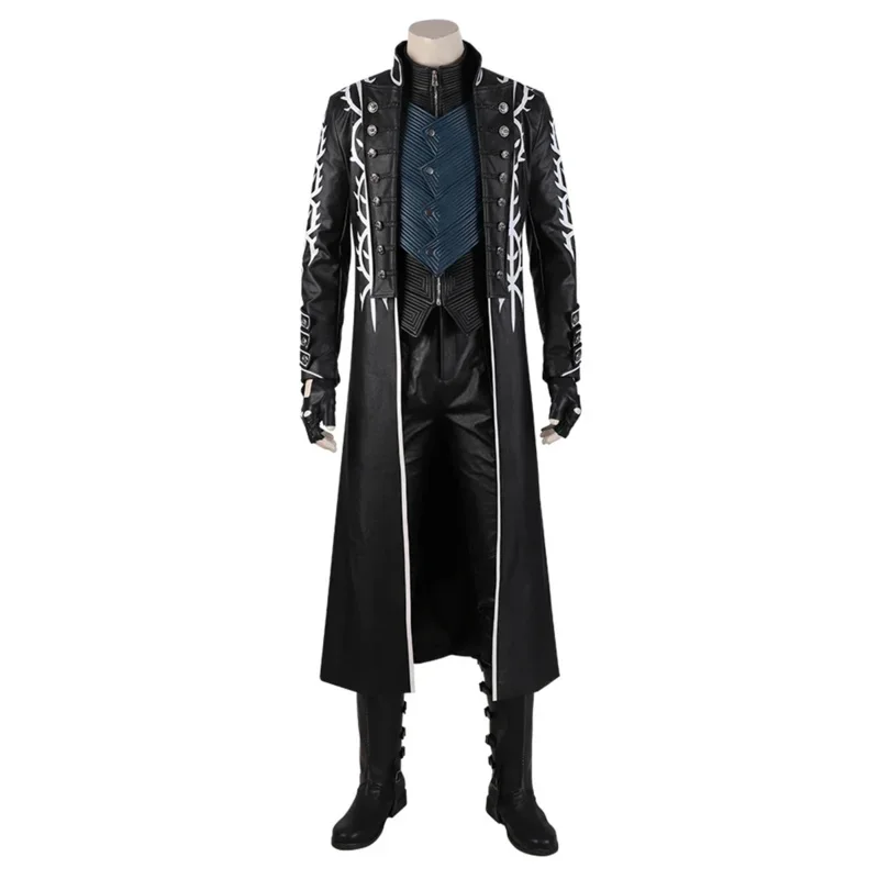 Hot game dmc5 cosplay Vergil costume Dark Slayer Virgil leather jacket coat full set Halloween carnival suit custom made