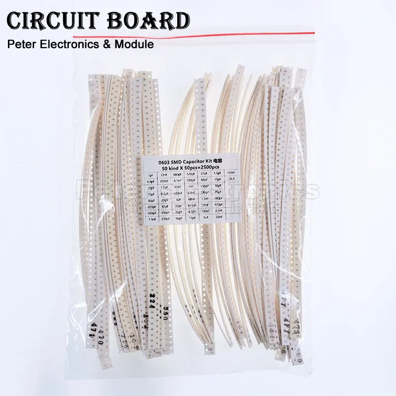 2500PCS=50Values *50PCS 0603 Capacitor Assorted Kit SMD 1PF-10UF Electronic DIY Samples Set