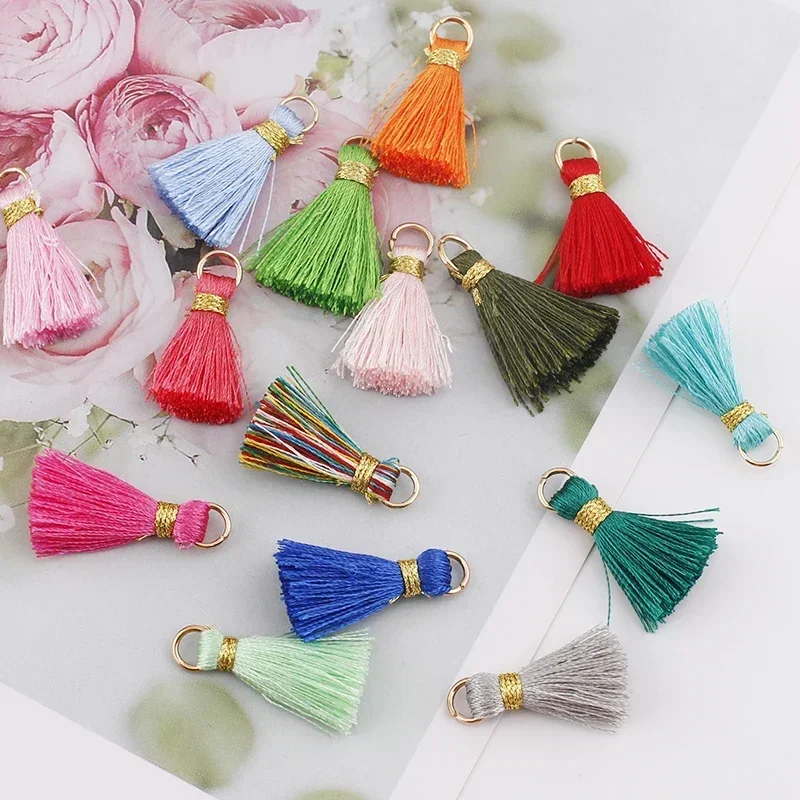 10Pcs 25mm Short Multicolor Cotton Silk Tassel Charms for Earring Necklace Jewelry Making Satin Tassels Pendant Diy Findings