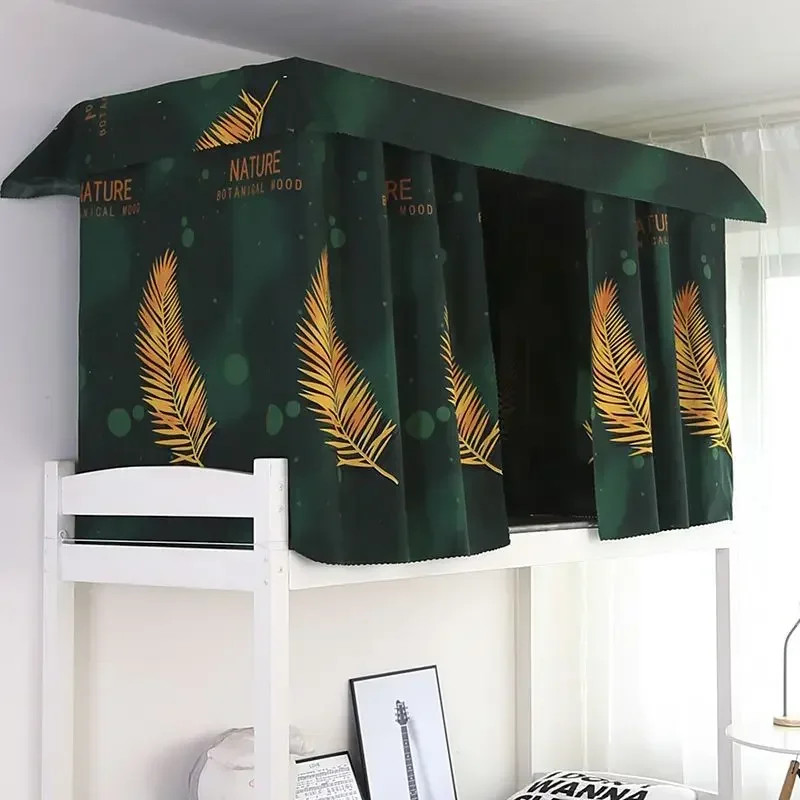 Printed Dormitory Bed Curtains With Rope and Clasp College Single Bed Shade Cloth For 4/4.5 Inch Student Dormitory Bed Canopy