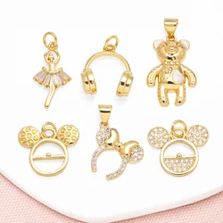 OCESRIO Fashion White Crystal Cute Bear Pendant for Necklaces Copper Earphone Dancer Mouse Ear Jewelry Making Component pdtb722