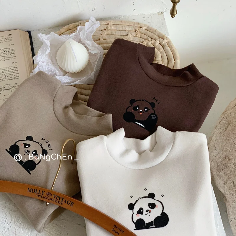 

Children's bottoming shirt2024Winter New Panda Cute round Neck Top Boys and Girls Base ClothingG0580