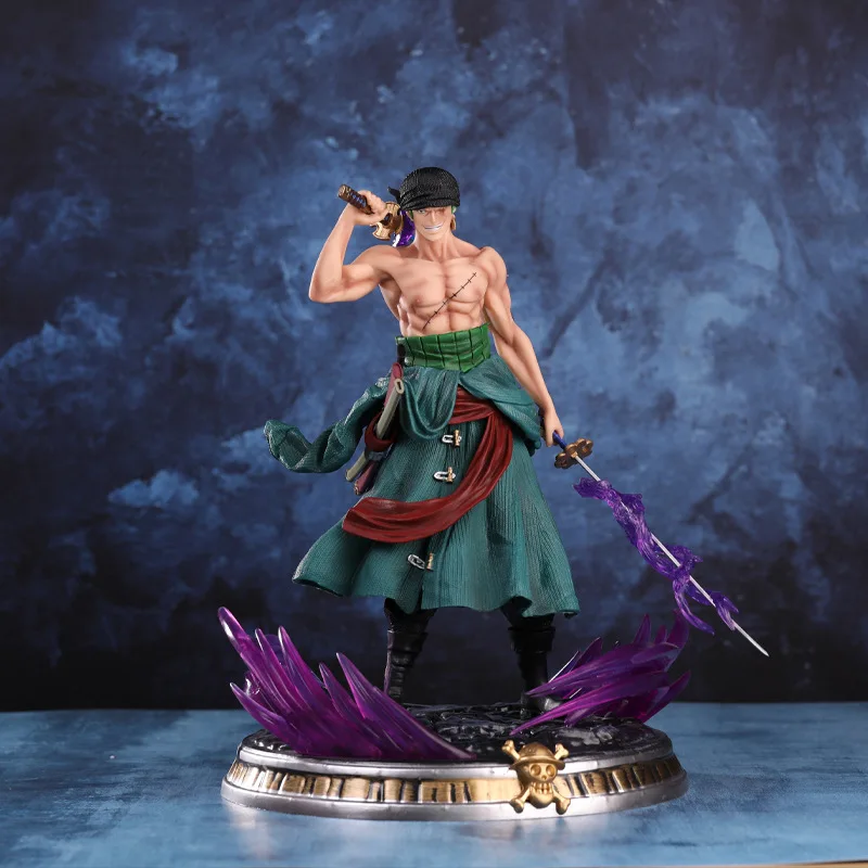 34cm One Piece Action Figure Three-Knife Fighting Skill Roronoa Zoro GK Anime Model Decorations PVC Toy Children Birthday Gift