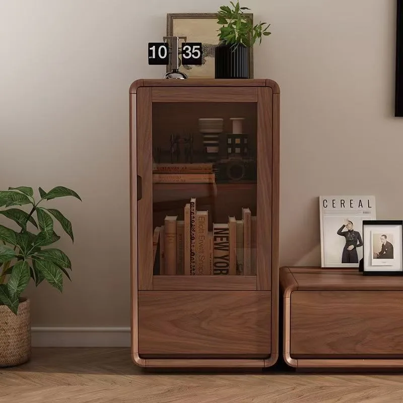 All solid wood side cabinet, living room household, coffee table combination, walnut TV side cabinet