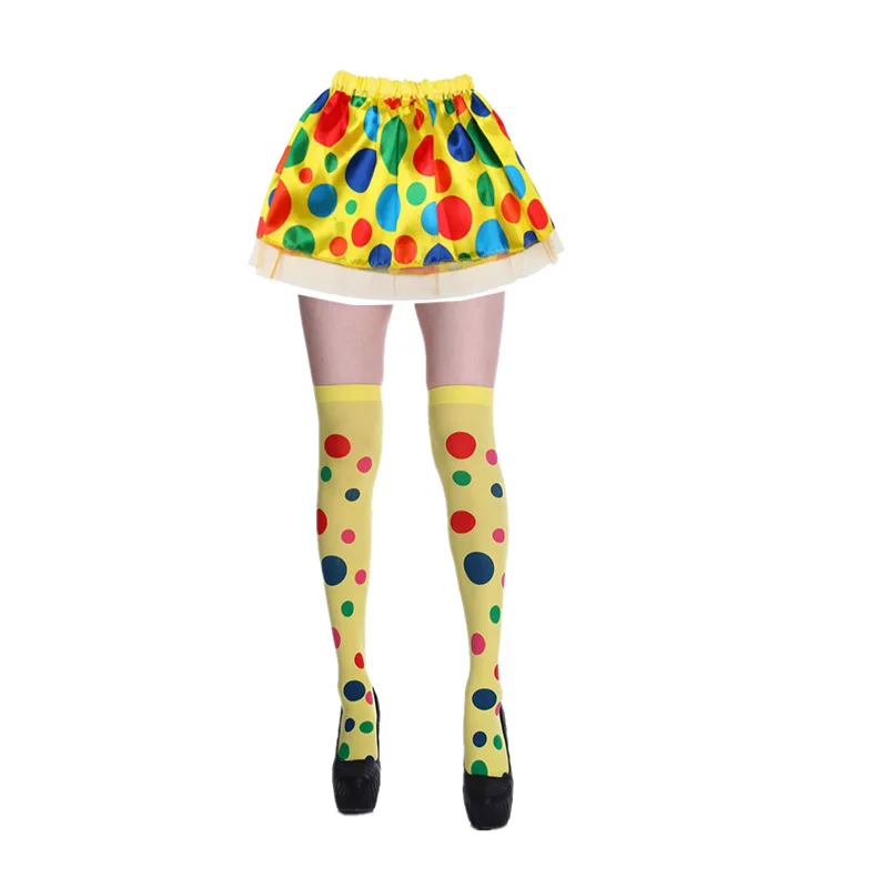 Cosplay Clown Costume Dot-patterned Short Skirt Hairband Tie Sock 4pcs set