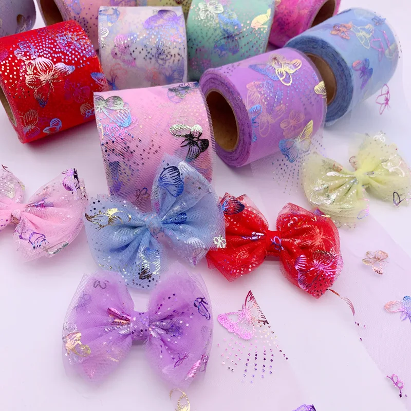 6cm * 25y colorful butterfly shoe flower DIY hair accessories accessories material bow mesh with dessert decoration