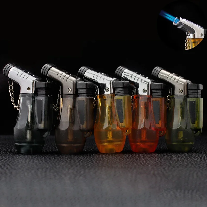 Outdoor Large Capacity Inflatable Lighter Windproof Double Spray Flame Transparent Window Butane Cigar High Temperature Lighter