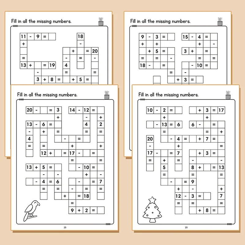 Matemática crossword quebra-cabeças adição subtração multiplicação divisão criss cross jogo matemática livro de trabalho montessori para crianças idades 5-8
