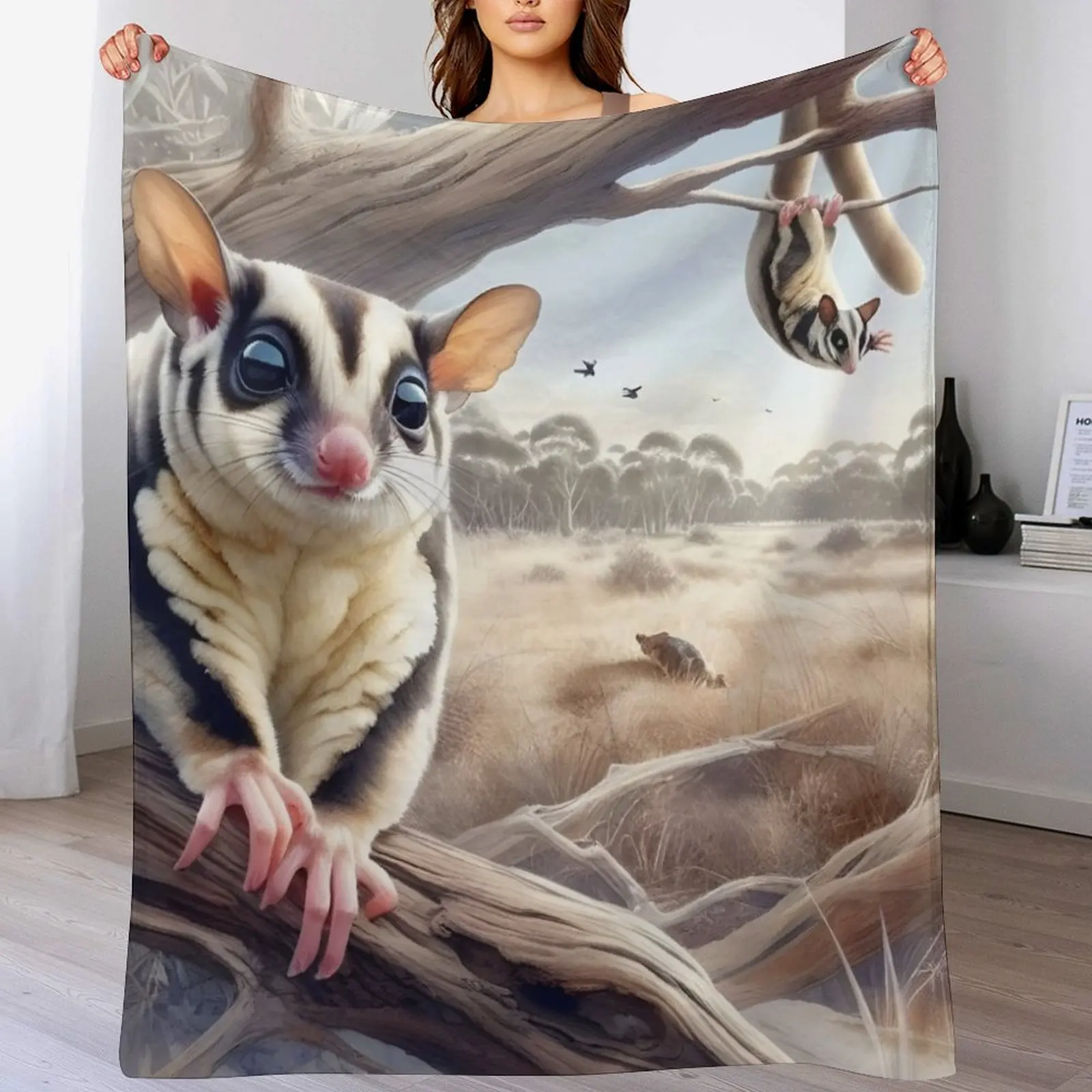 

Sugar glider wildlife Australia Throw Blanket Plaid on the sofa Tourist Plaid Extra Large Throw Blankets