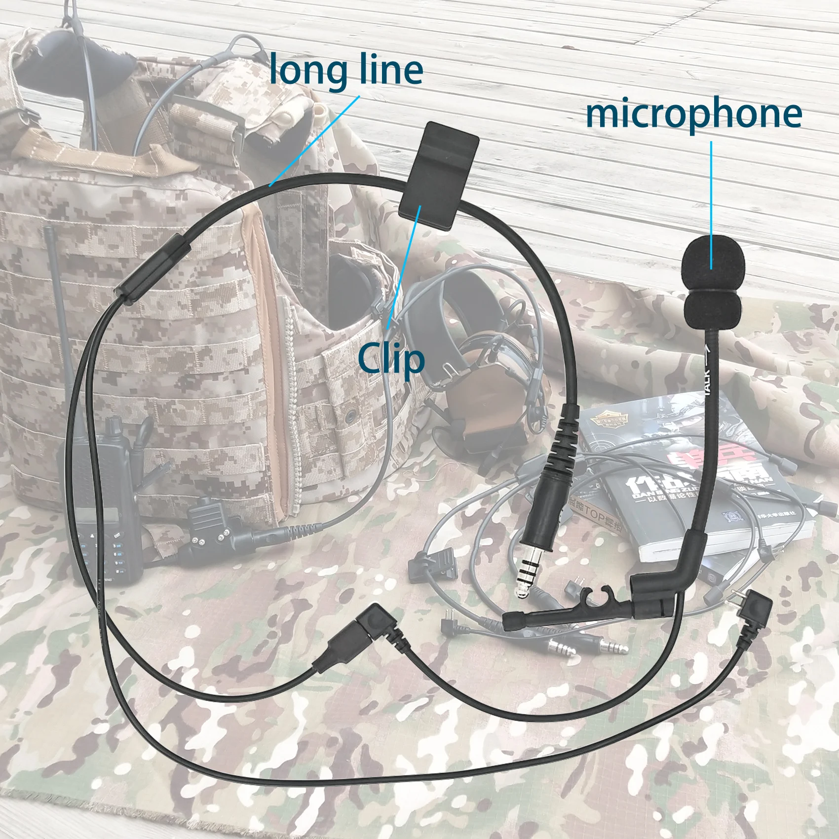 Hearangel Taktischer Headset-Adapter Comtac II Mikrofon Y-Line Kit für Ipsc Comtac Shooting Airsoft Headset & Taktisches U94 PTT