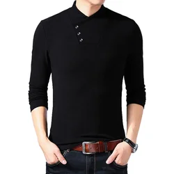 BROWON Spring Fashion Slim Fit T Shirt Men Cotton Tshirt Men Long Sleeve Irregular Collar Solid Color Men Clothes 2024