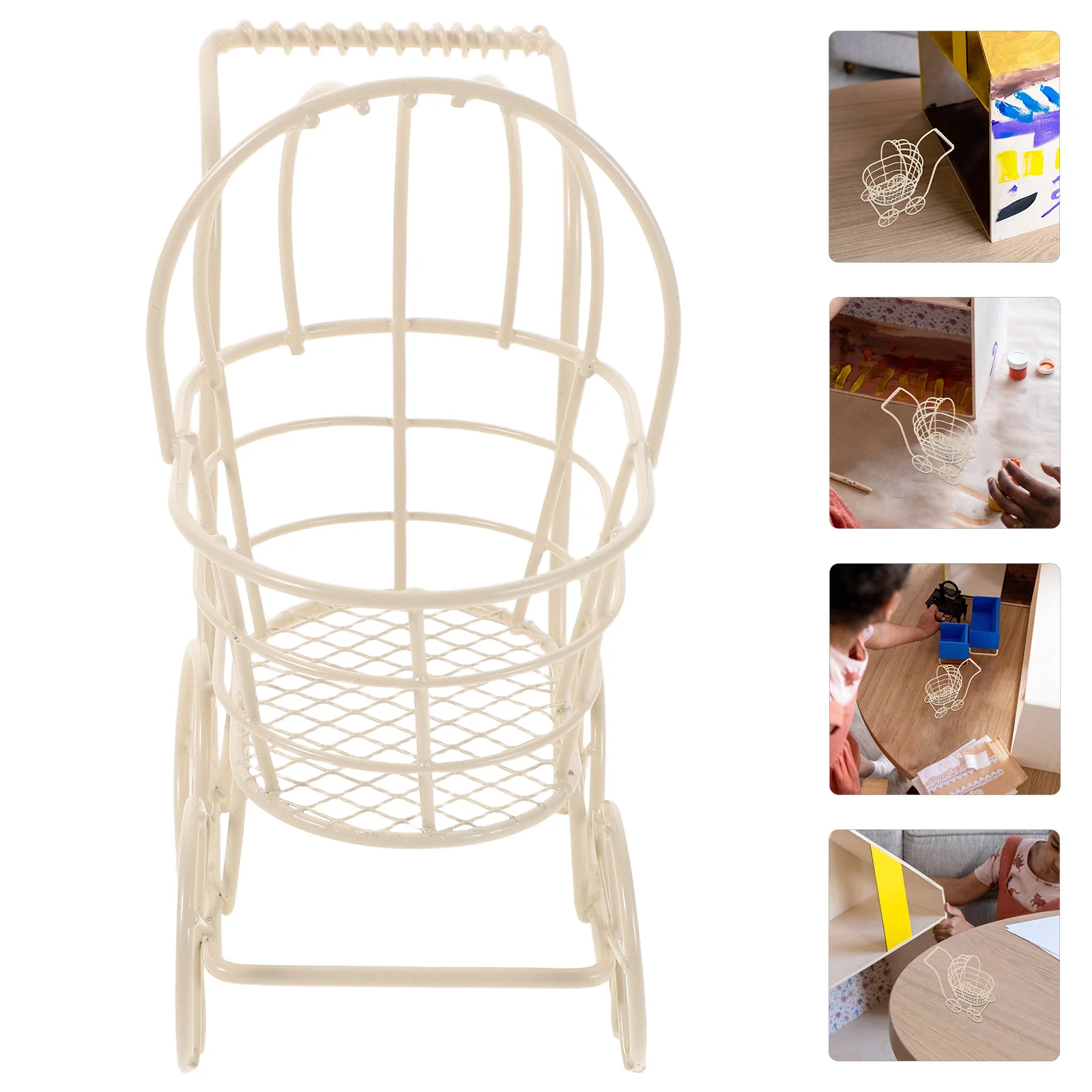 

3pcs Baby Pram Mini Metal Wire Stroller Iron Art Design For Dollhouse Miniature Furniture Decoration Kids Play Set