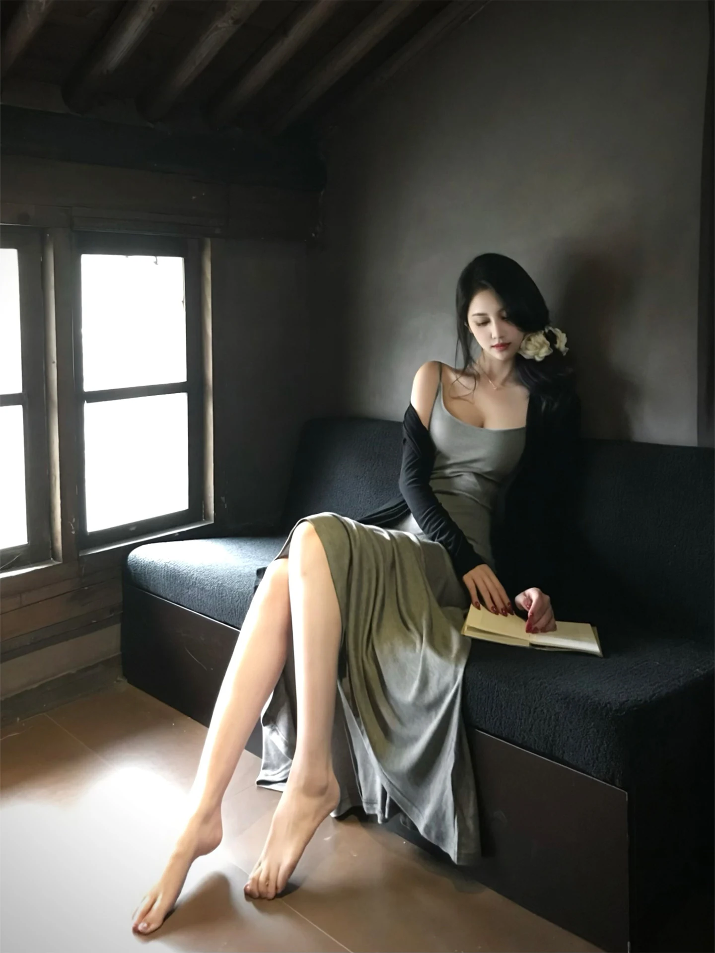 

Chenwei Long Dress Set Women's Summer Spring Lazy Cold Sensation Two-Piece Set Asymmetric Design High Waist Material