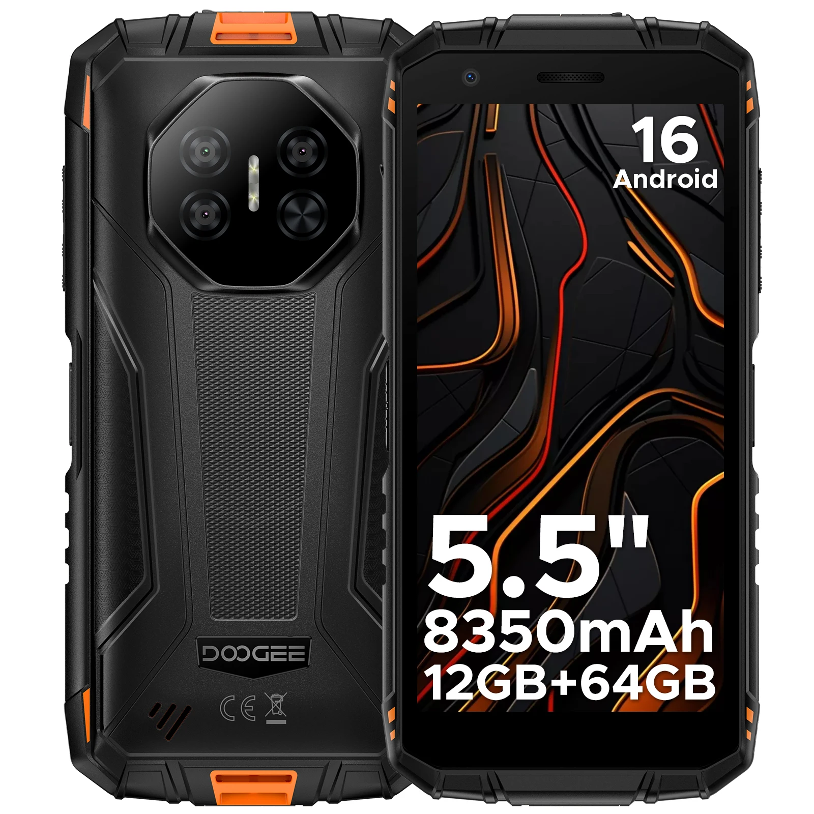 DOOGEE 5.5" Fire 3 robuuste telefoon Android 16 12GB RAM(3+9) 64GB ROM 8350mAh batterij Widevine L1 Google Pay ondersteuning smartphone NFC