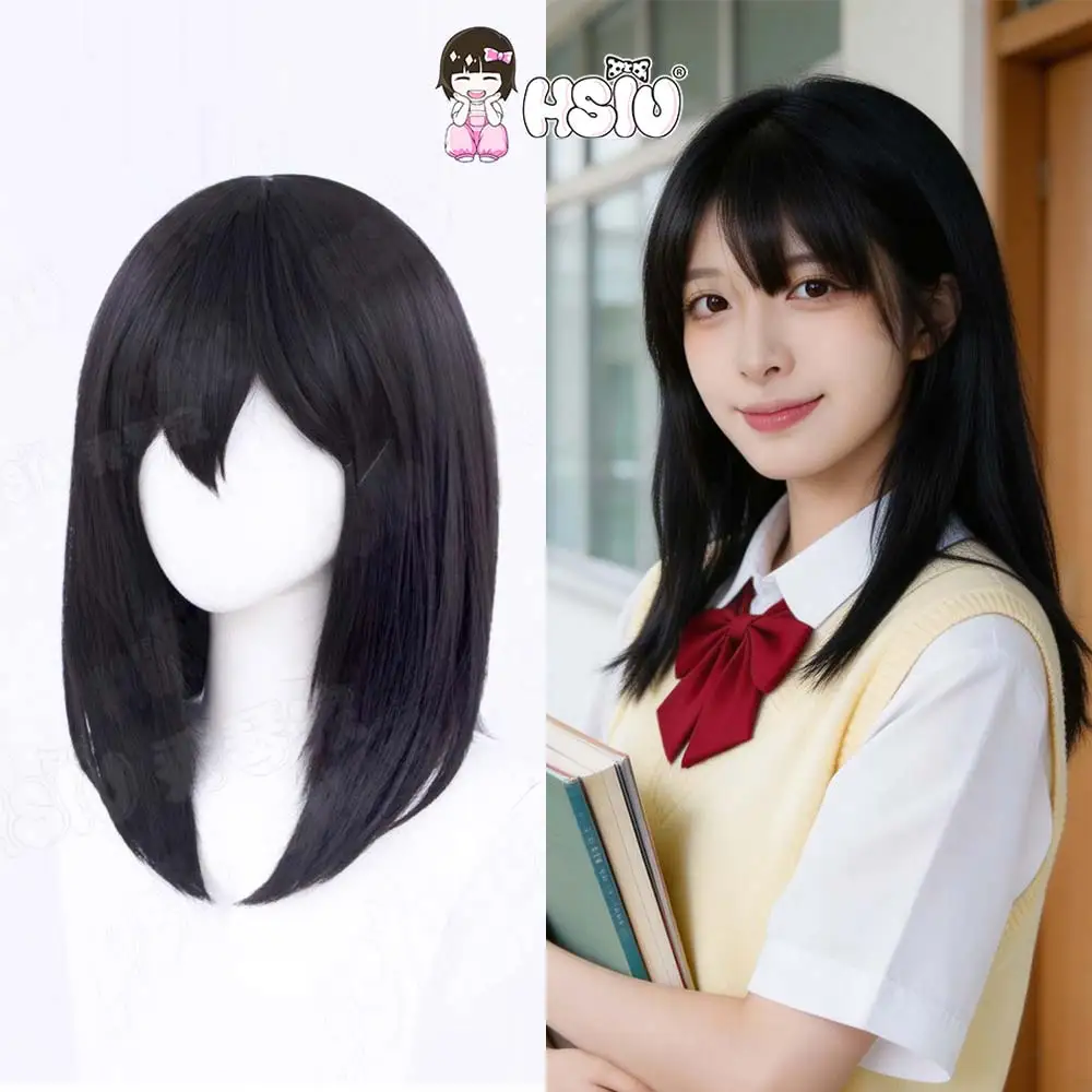 Shimizu kiyoko Cosplay Wig HSIU 45Cm Black Short hair Heat Resistant Synthetic Wig Anime Cosplay Wig