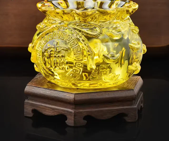 Crystal Glaze Lucky Bag Ornaments Living Room Home Glass Crafts Crystal Treasure Bowl Decorations Ornaments Gifts