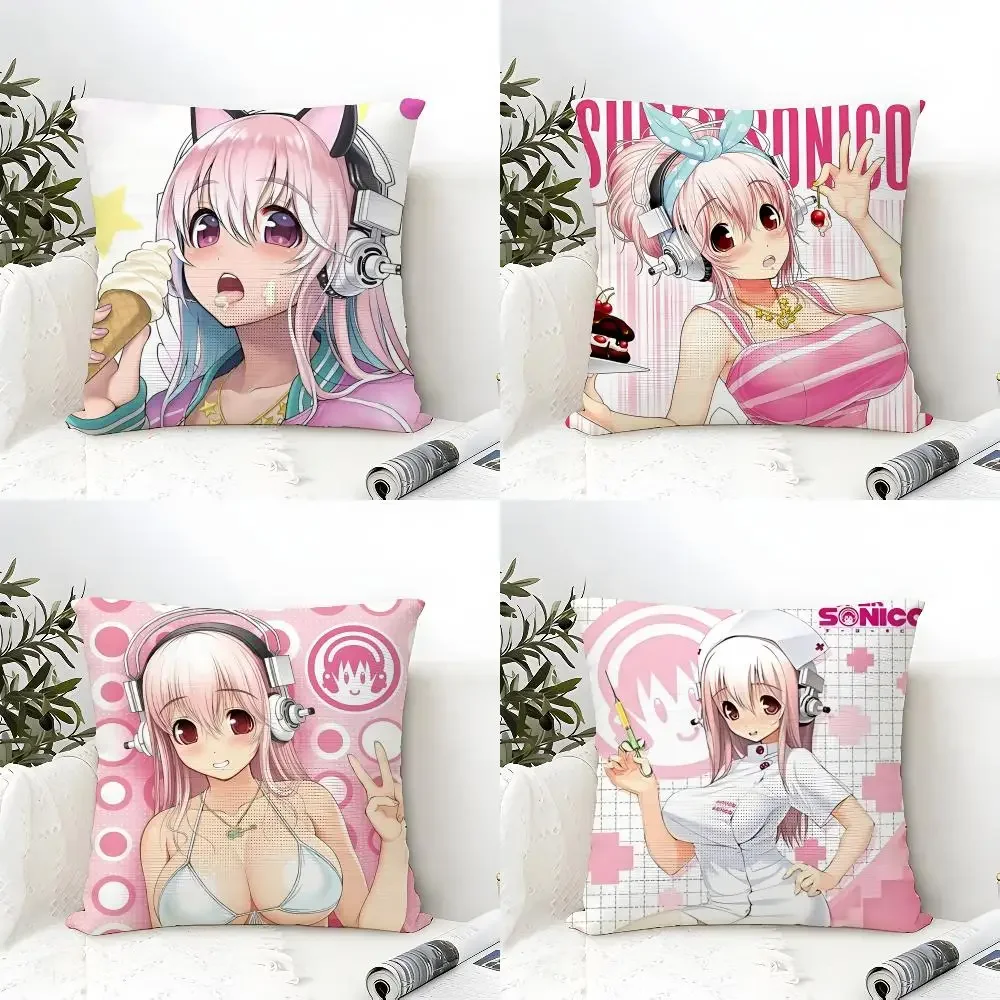 Game Super S-Sonico Cushion Cover Eco Linen Pillow Case Double-Sided Print, Breathable&Durable, Hidden Zipper Home Decor