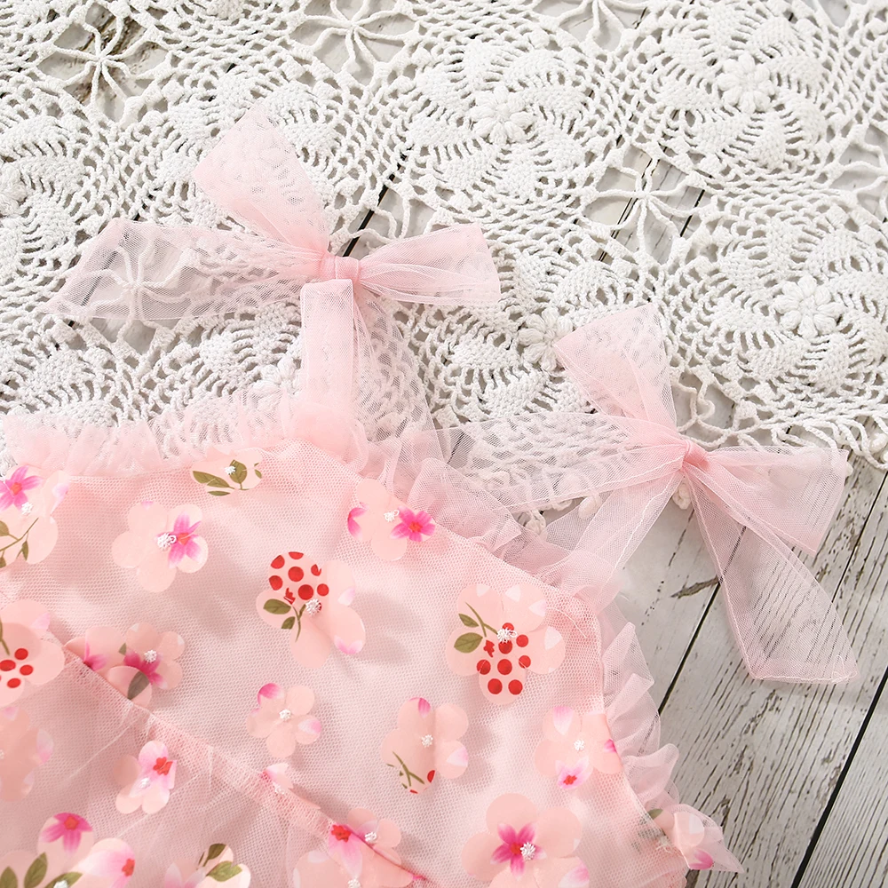 (0-3 Years Old) Summer Baby Girl Wearing Petal Suspender Princess Dress, Girl Mesh Birthday Party Dress