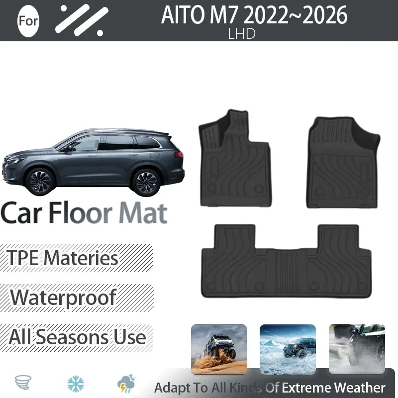 

Hard TPE Car Floor Mats For AITO M7 Seres 7 M7 2022~2026 5seat Waterproof Pads Foot Carpets Floor Cover LHD Rug Auto Accessories