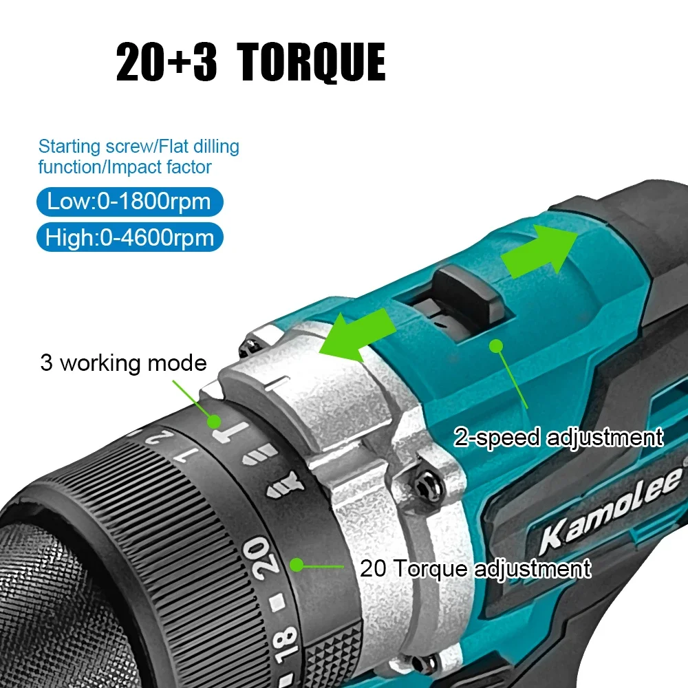 Kmoalee 13mmpro High Torque High Power Brushless Electric Impact Drill Can Break Ice Cordless Screwdriver Lithium Battery Rechar