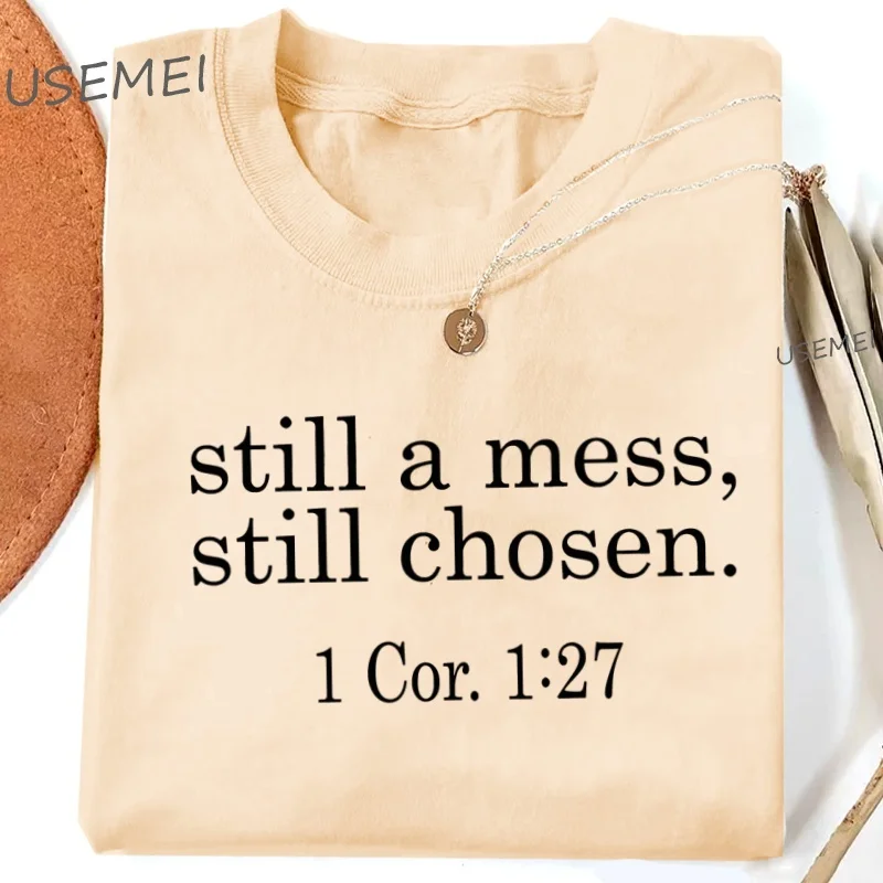 لا يزال فوضى لا يزال المختار تي شيرت الكتاب المقدس الآية تي شيرت المسيحية خمر غسلها التي شيرت المرأة المتضخم قصيرة الأكمام تي شيرت الملابس #3