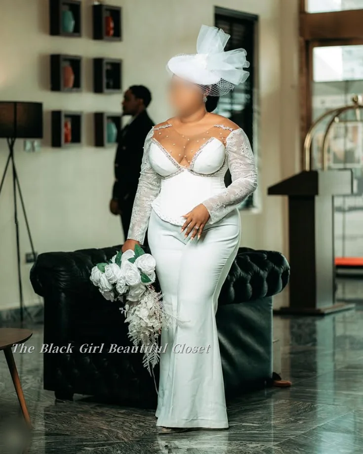 

Customized Round Neck Tulle Round Neck Wedding Party Dress Mom Dress Lace Long Sleeve Splicing Short Hem Straight Trouser Suit