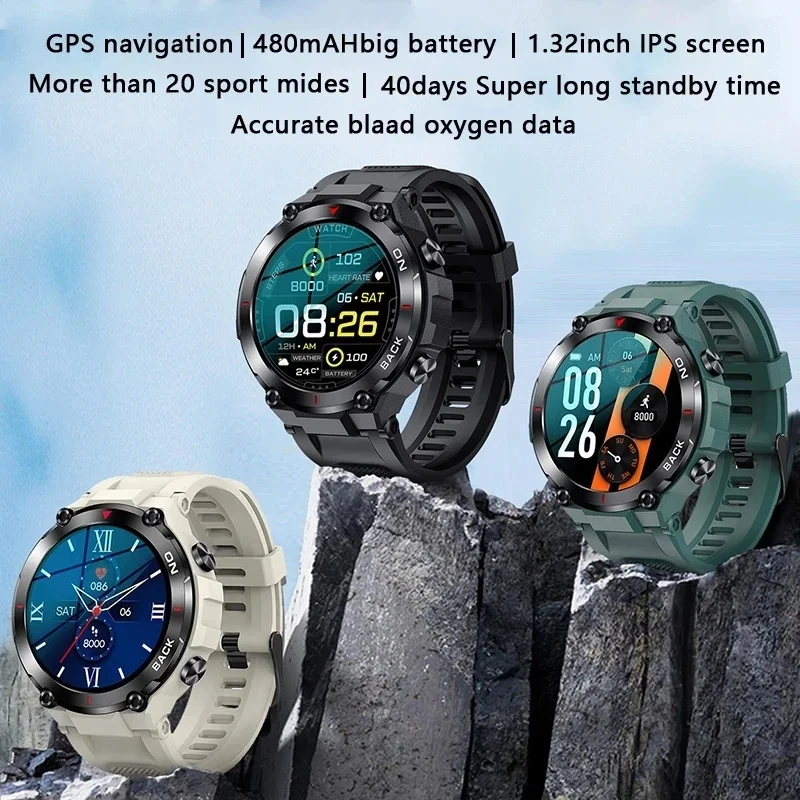 Top Gps Nieuwe Smart Watch Heren 480Mah Armband Sport Fitness Outdoor Horloge Ip68 Waterdicht Smart Clock Call Herinnering Smartwatch