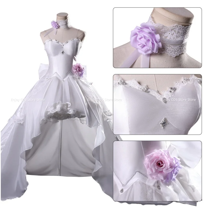 

Anime Date A Live Tokisaki Kurumi Cosplay Costume Flower Wedding Dress White Evening Gown Woman Sexy Carnival Christmas Suit