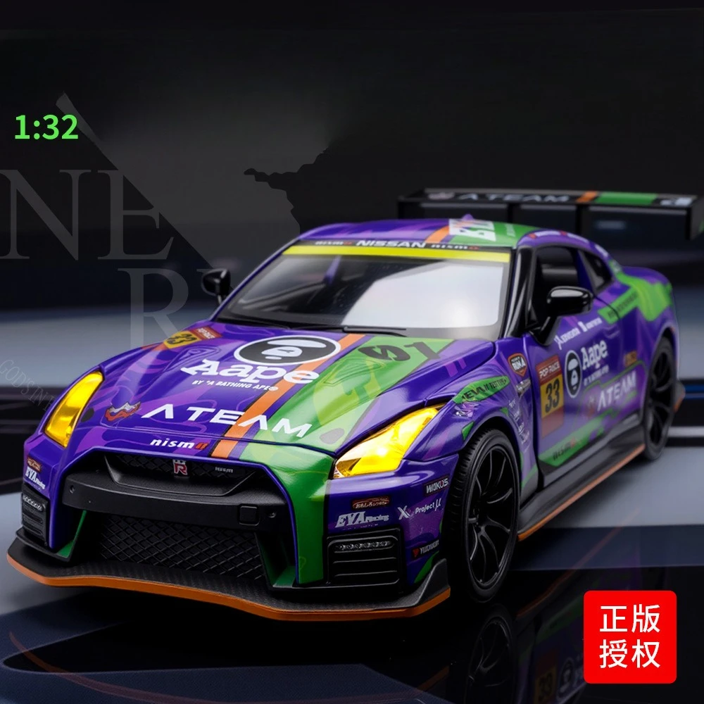 

1:32 GT-R Nisom Racing Alloy Sports Car Model Diecasts Metal Track Race Car Model Sound Light Childrens Toys Gifts