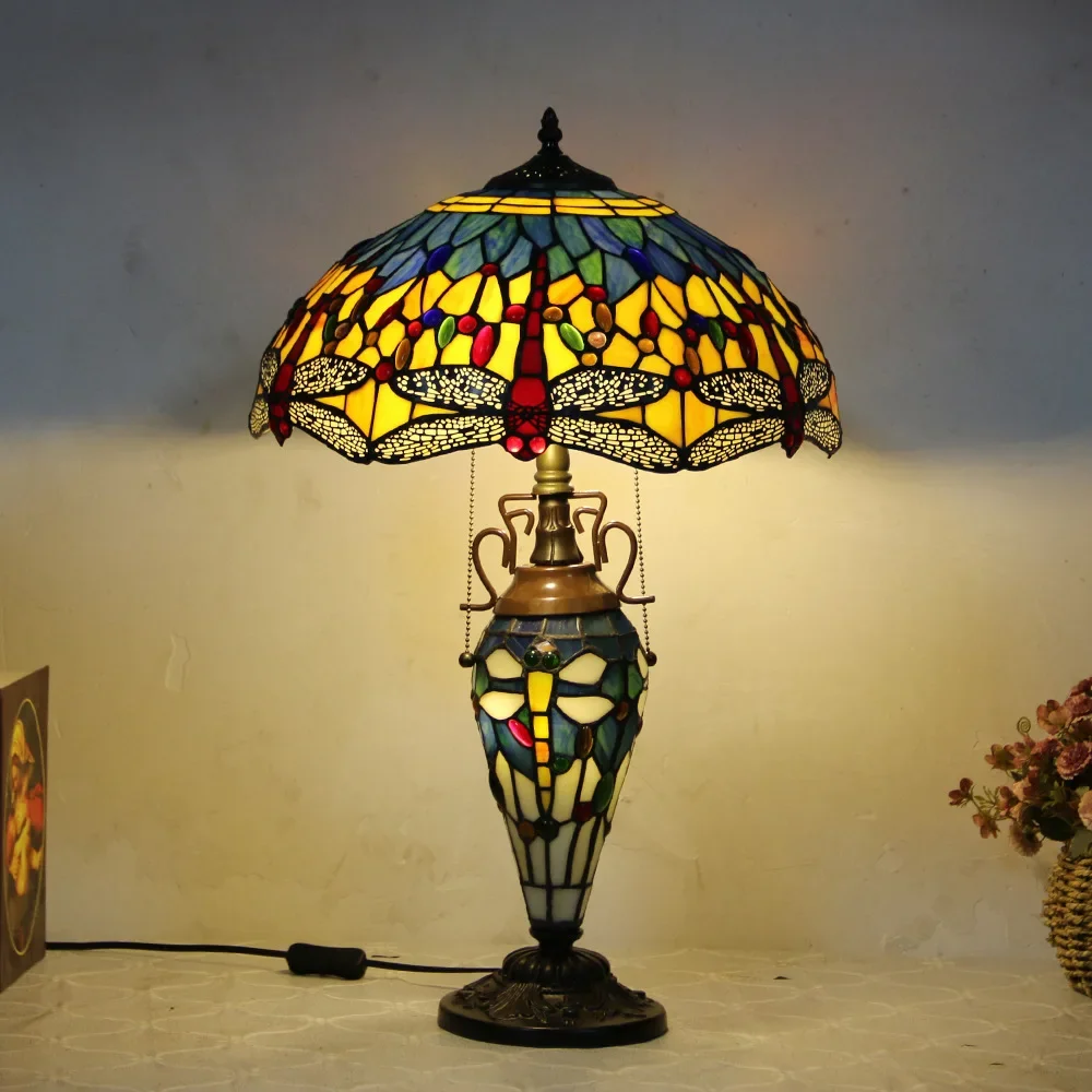 12/16-inch Desk Lamp Stained Glass Living Room Study Lamp Tiffany Europe and The United States Bedroom Bedside Table Lamp