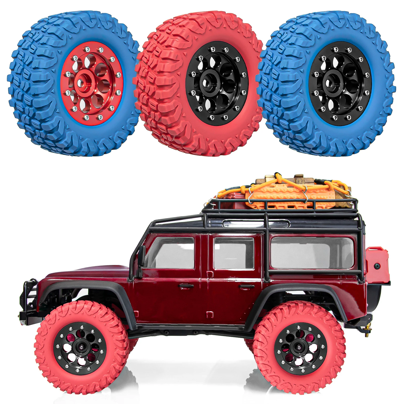 

Комплект цветных резиновых шин HFLRC 1.3 дюйма с алюминиевыми дисками 1.45 дюйма для радиоуправляемых краулеров масштаба 1/18, 1/24, совместимых с TRX4M, SCX24