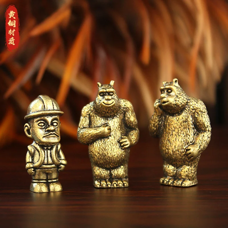 

Brass Haunted Big Bear II Solid Bald Strong Small Ornament Home Desktop Entrance Metal Craft Decoration