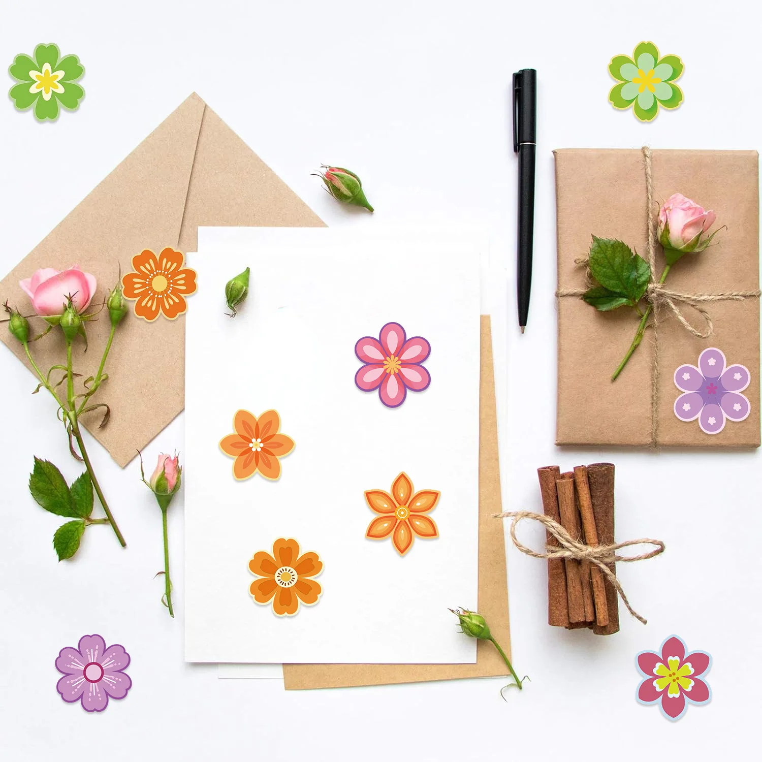 500 Pcs/Roll Roll Sticker Danish Flower Sticker Handbook Material Decoration Stationery Reward Sticker