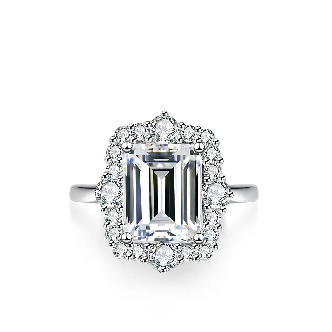 

18K Gold Moissanite Ring for Women, Shaped Diamond, Emerald Green Rectangular Diamond Ring, Platinum PT950 Diamond Jewelry