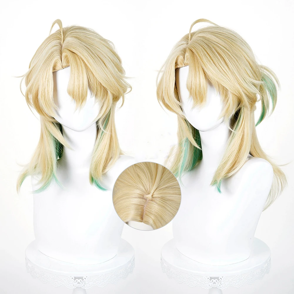 Game Wuthering Waves LUUK HCRSSCN Cosplay Wig Men Gold Green Gradient Long Hair Heat Resistant Synthetic Wigs Carnival Prop