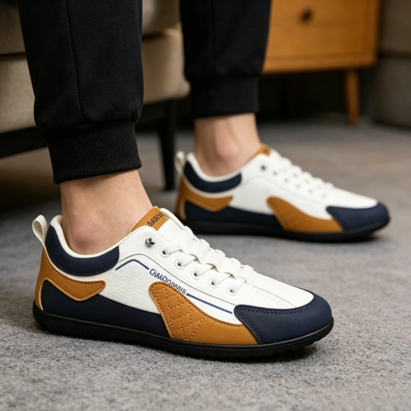Comfortable Men's Casual Shoes Autumn Winter Bean Bean Shoes Sporty Trendy Flat Rubber Sole Breathable round Toe Low Top